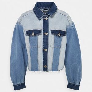 Crop Patchwork Balloon-Sleeve Denim Jacket